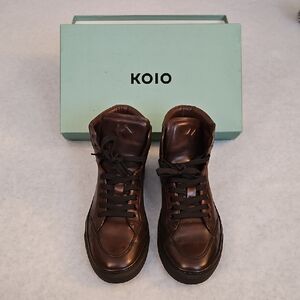 KOIO Men's Leather High-Top Sneakers in Dark Brown